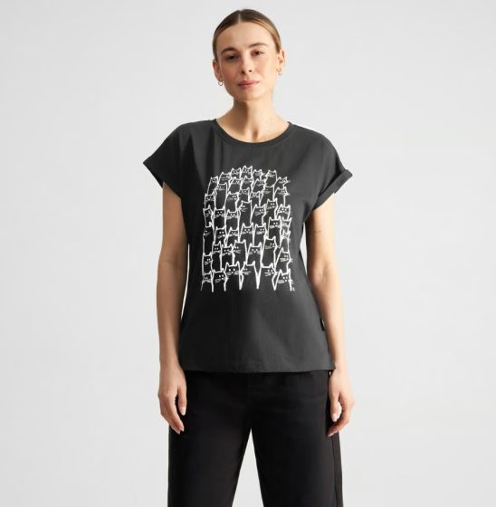 T-Shirt DEDICATED Visby Cat Crowd Black
