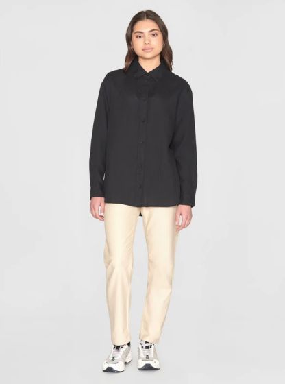 Bluse KNOWLEDGE COTTON APPAREL Loose Linen Shirt Black Jet
