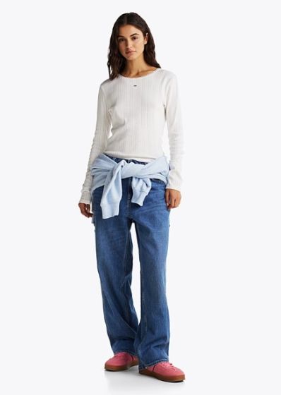Langarmshirt TOMMY HILFIGER Pointelle Ecru