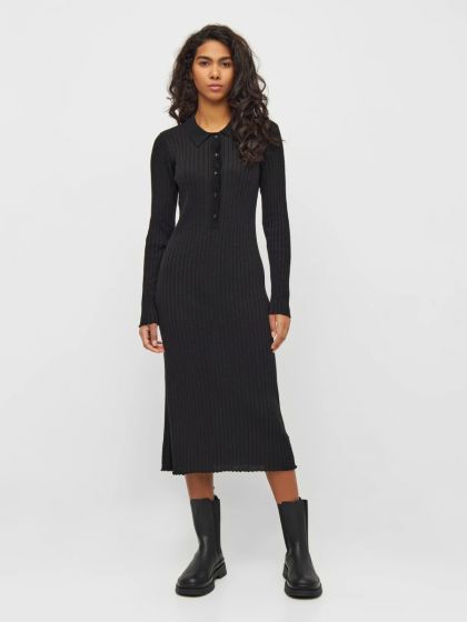 Polo Rippkleid KNOWLEDGE COTTON APPAREL Black Jet
