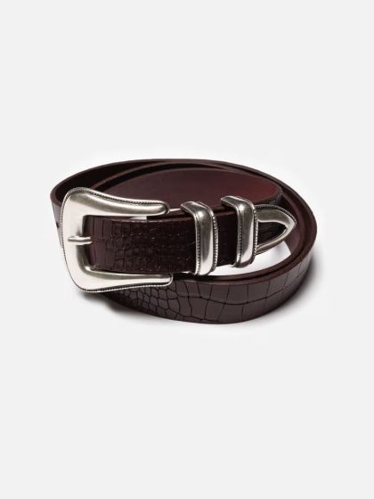 Gürtel NUDIE JEANS Western Faux Croco Silver Belt Burgundy