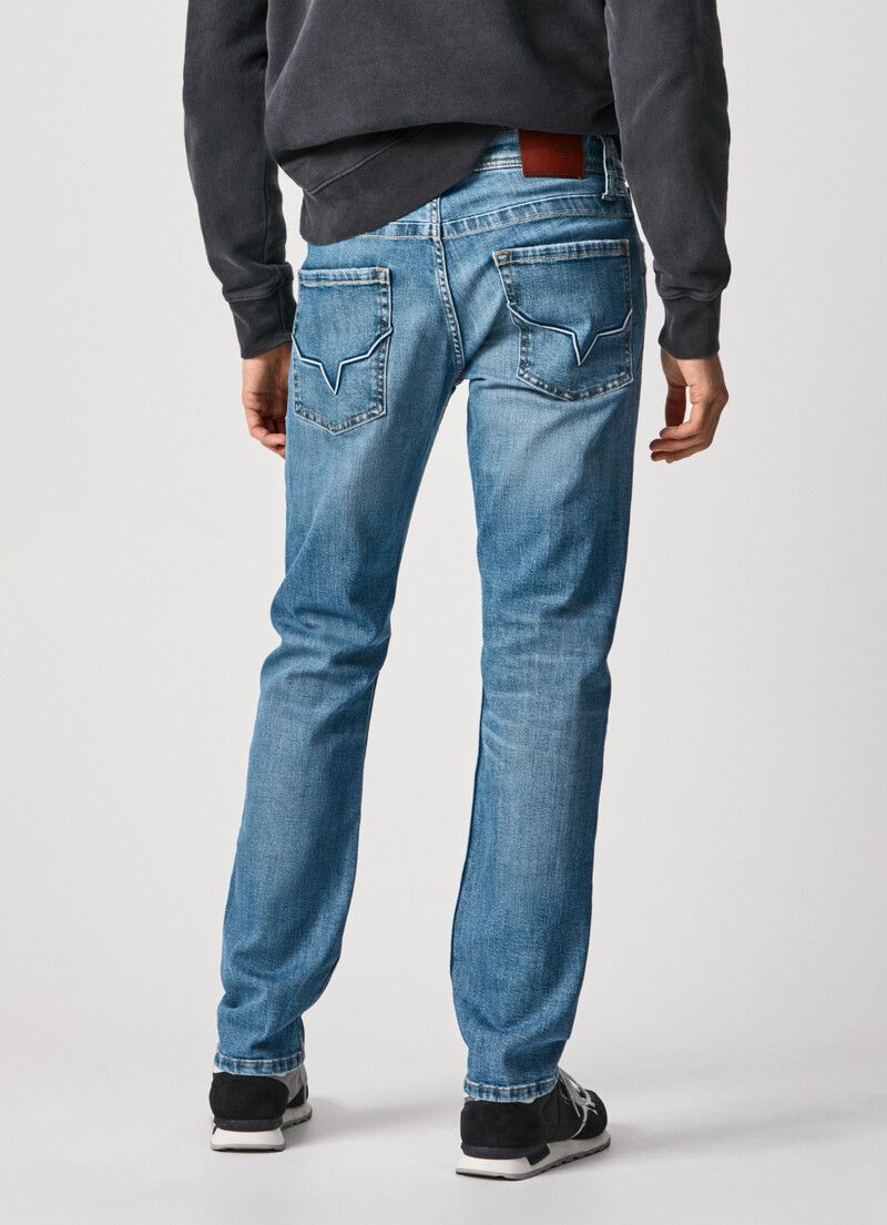 Pepe Jeans Cash – Jean Homme Coupe Droite Stretch Bleu Moyen, Denim Durable Confortable Taille Classique