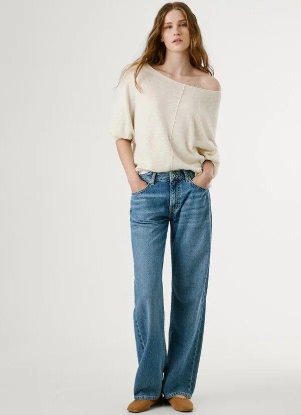 Pepe Jeans Damen Mer Shirt - Baumwoll-Bluse Mit Ballonärmeln & V-Ausschnitt