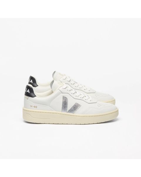 Sneaker VEJA V-90 Leather White Silver Black Women