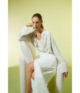 Bluse ARMEDANGELS Eassaal Lino Stripes Oatmilk Light Matcha