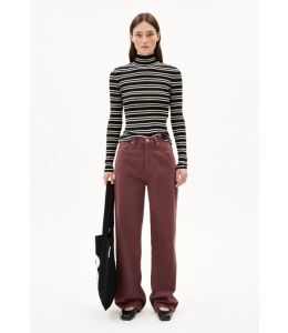 Stehkragenshirt ARMEDANGELS Alaania Chiffron Str Black - Oatmilk