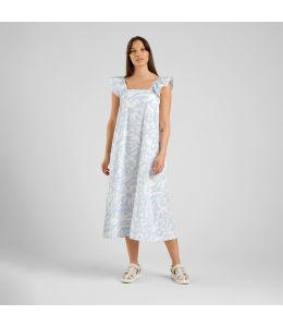 Kleid DEDICATED Landsort Poplin Wonky Beach Skyway Blue
