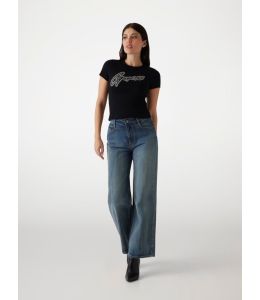 T-Shirt GUESS Logo Nietenbesatz Schwarz
