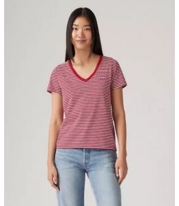 T-Shirt LEVI´S® The Perfect V-Ausschnitt Indigo Stripe Scarlet Smile