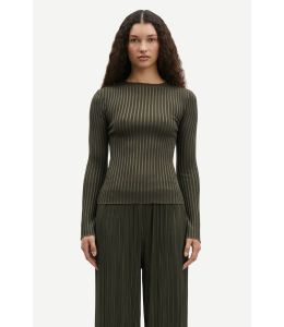 Langarmshirt SAMSØE & SAMSØE Sacrane Green Rib Contrast