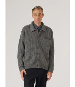 Merino Strickjacke UNIVERSAL WORKS Textured Knit Charlie Cardigan Grey
