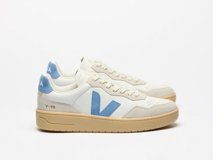 Sneaker VEJA V-90 Leather White Aqua Natural Woman