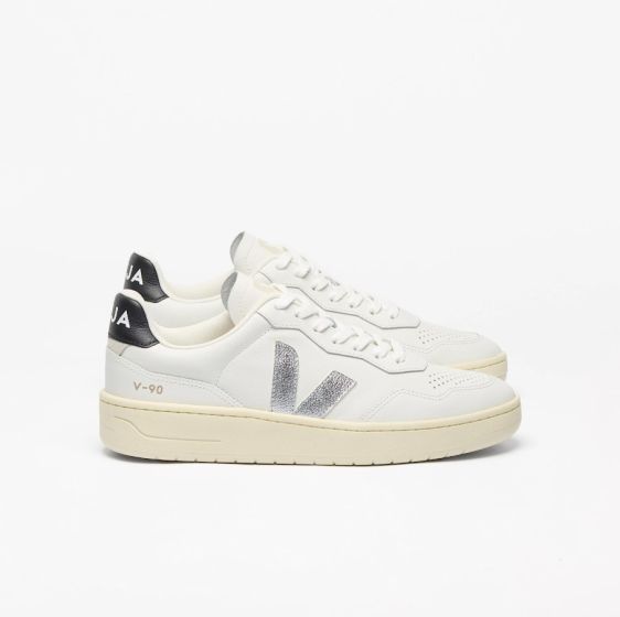 Sneaker VEJA V-90 Leather White Silver Black Women