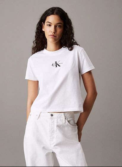 T-Shirt CALVIN KLEIN Cropped Monogramm Brilliant White