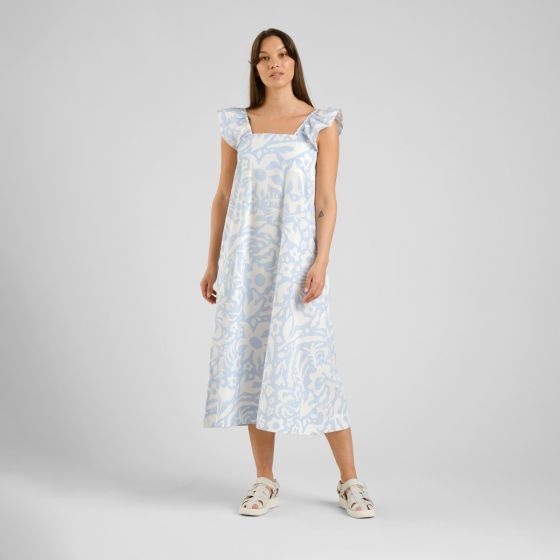 Kleid DEDICATED Landsort Poplin Wonky Beach Skyway Blue