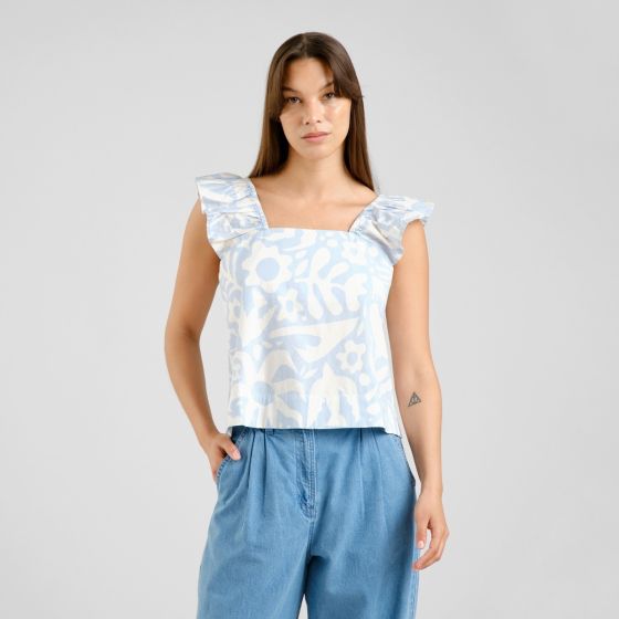 Top DEDICATED Furusund Poplin Wonky Beach Skyway Blue