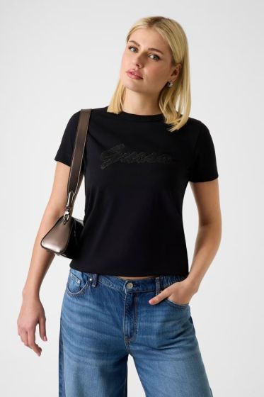 Boxy T-Shirt GUESS Logo Schwarz